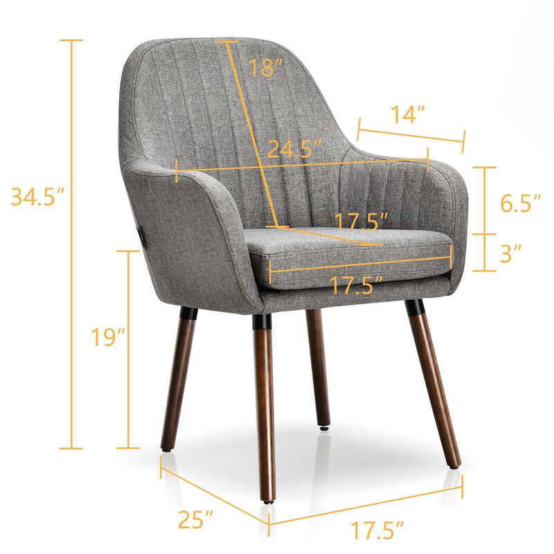 Set of 2 Fabric Upholstered Accent Chairs with Wooden Legs