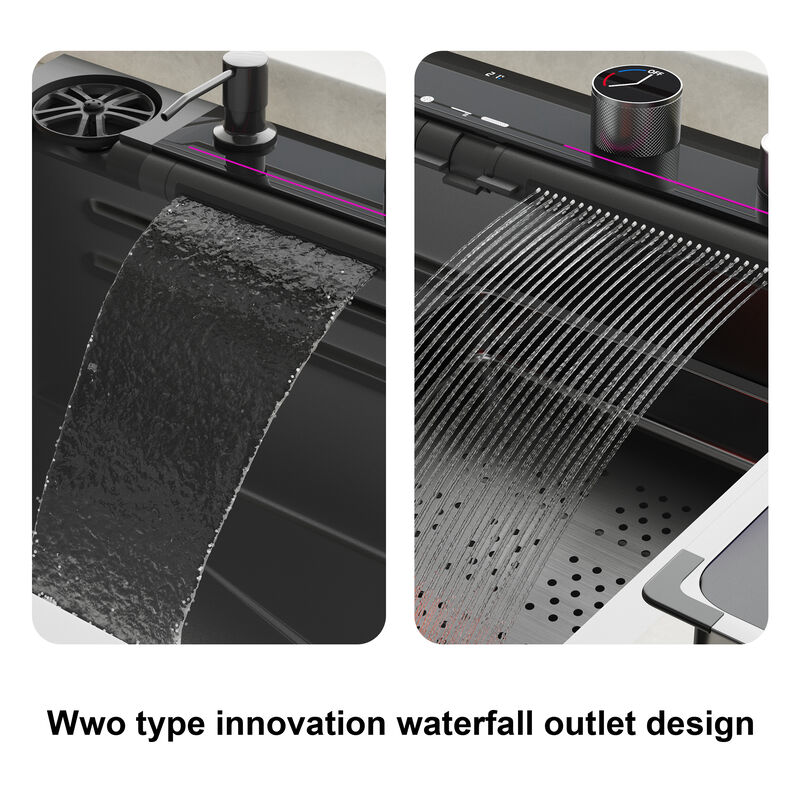 FUFU&GAGA  304 Stainless Steel Kitchen Sink with PVD Nano Black Coating & Smart Features, (29.5" L x 17.7" W x 8.7" H), Black