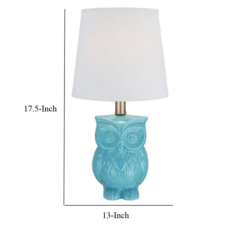 18 Inch Table Lamp with Owl Stand, Set of 2, Ceramic, Aqua Haze Finish-Benzara