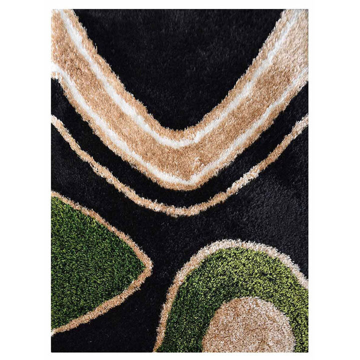 RUGSOTIC CARPETS HAND TUFTED SHAG POLYESTER ECO-FRIENDLY AREA RUGS  - 5'x8', Rectangle, Black, Contemporary Modern Design, High Pile Thick Handmade Anti Skid Rugs for Living Room K00046