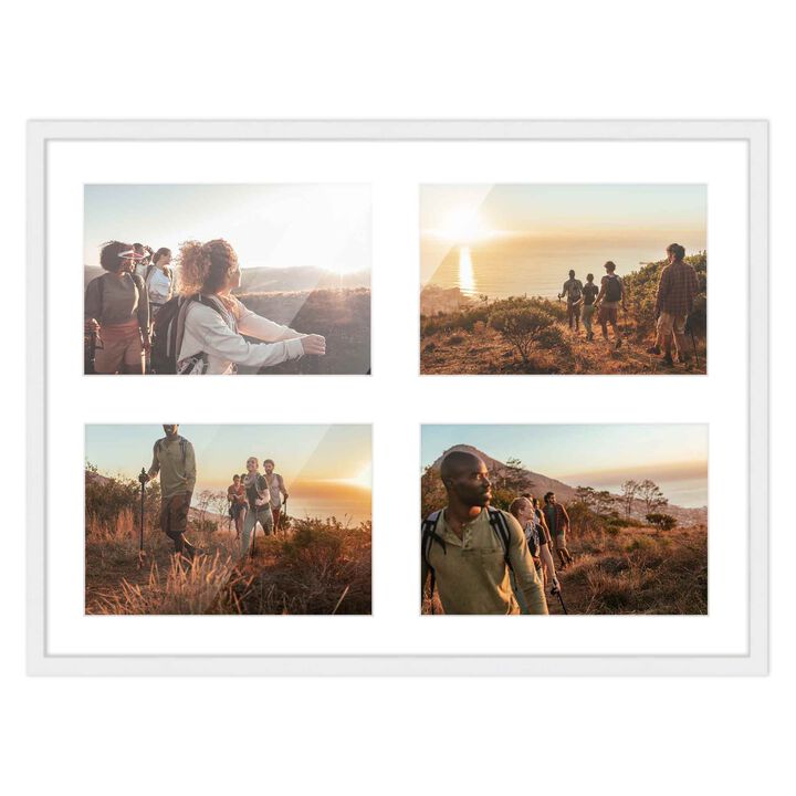 10x14 Wood Collage Frame with White Mat For 4 4x6 Pictures