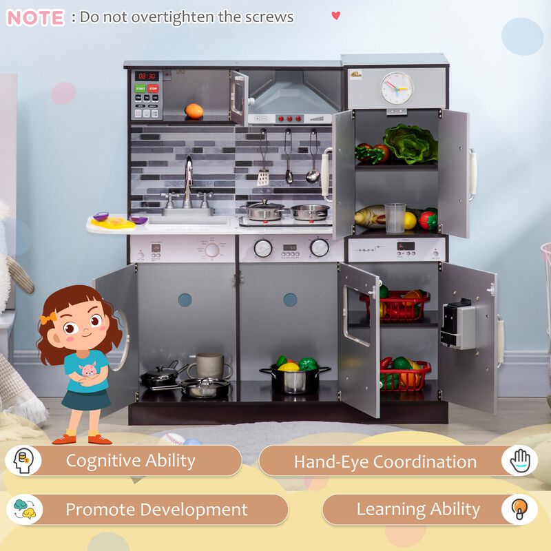 Brown Kids' Play Kitchen: Wooden Set with Interactive Features