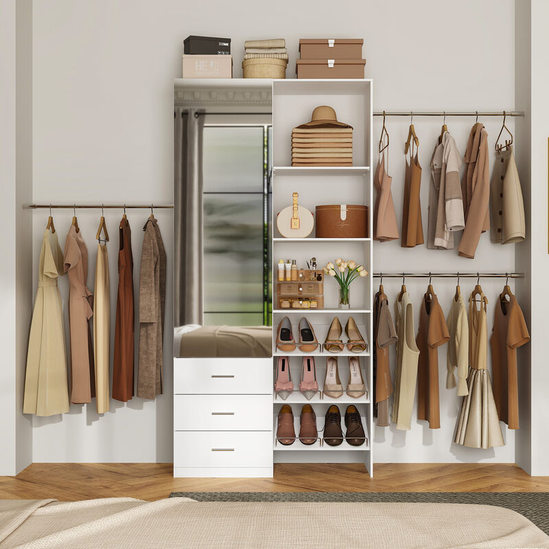 FUFU&GAGA White Hanging Wardrobe with Full-Length Mirror, Adjustable Hanging Rods & Shoe Rack, (39.4" W x 15.7" D x 78.7" H), White