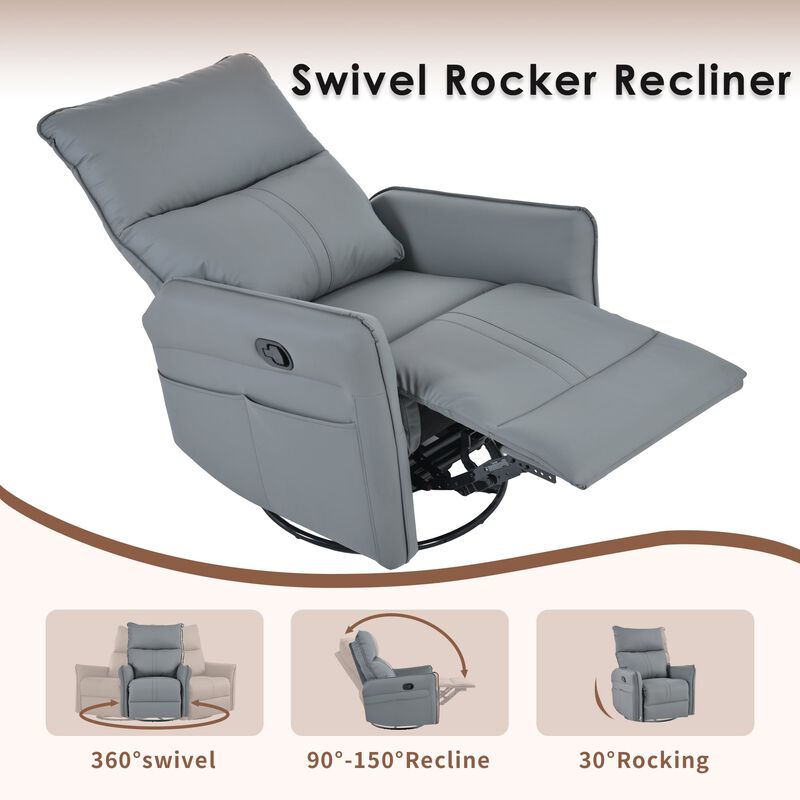 Mondawe 360 ° Swivel Nursery Rocking Swivel Recliner Chair, Glider Chair with Side Pocket