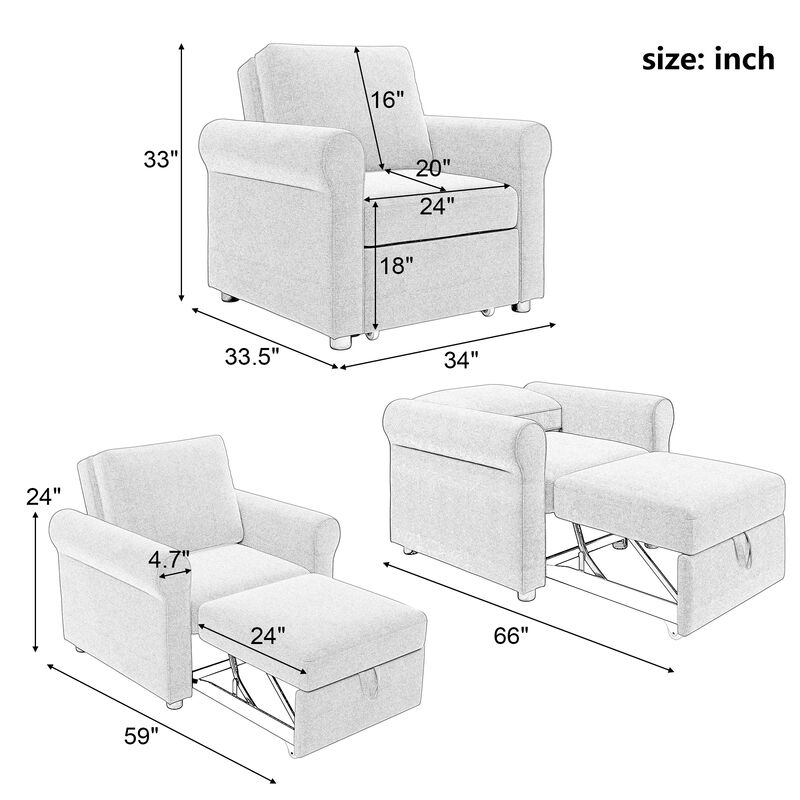 Merax 3-in-1 Sofa Convertible Sleeper Chair Bed