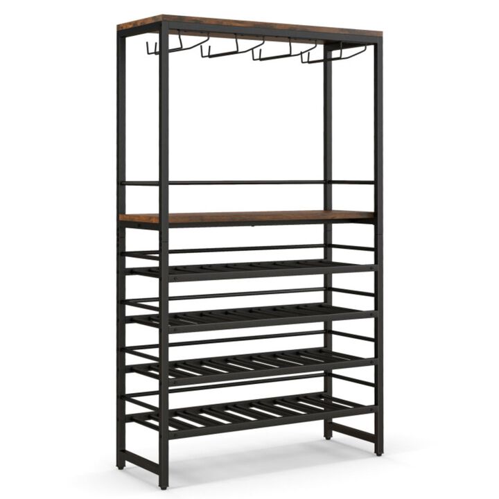 Hivvago Freestanding Wine Bakers Rack with 4-Tier Wine Storage and 4 Rows of Stemware Racks
