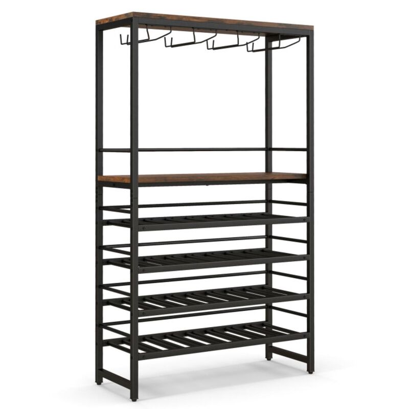 Hivvago Freestanding Wine Bakers Rack with 4-Tier Wine Storage and 4 Rows of Stemware Racks