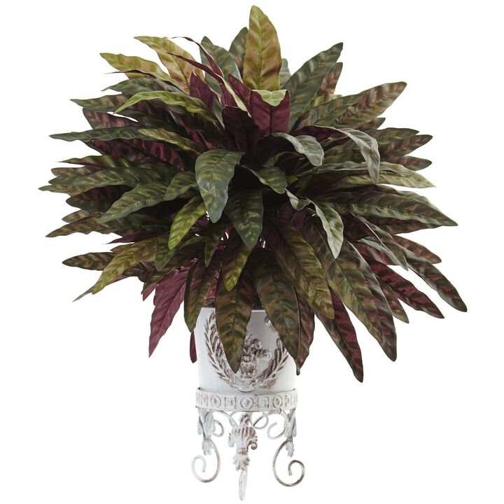 Nearly Natural 25-in Peacock Bush with Metal Planter