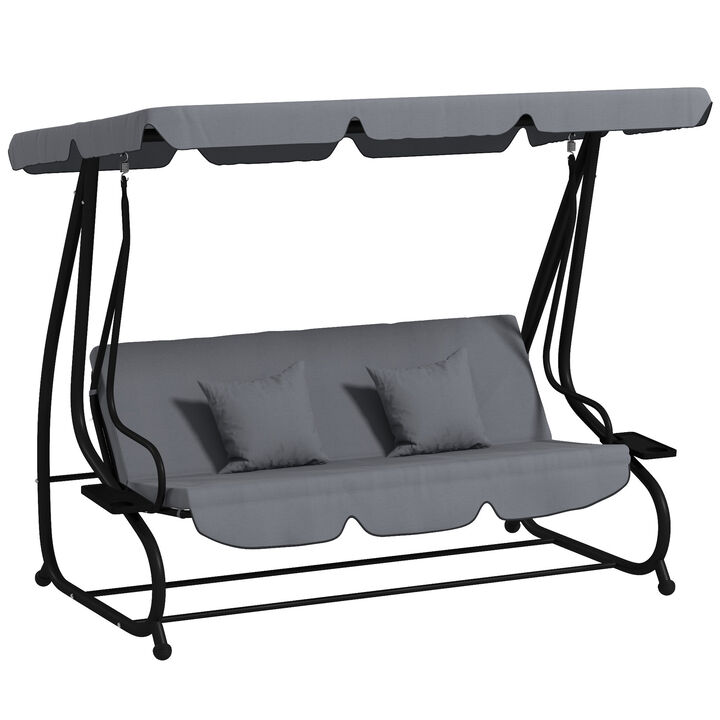 Outdoor 3-Person Patio Porch Swing Hammock Bench with Adjustable Canopy, Grey