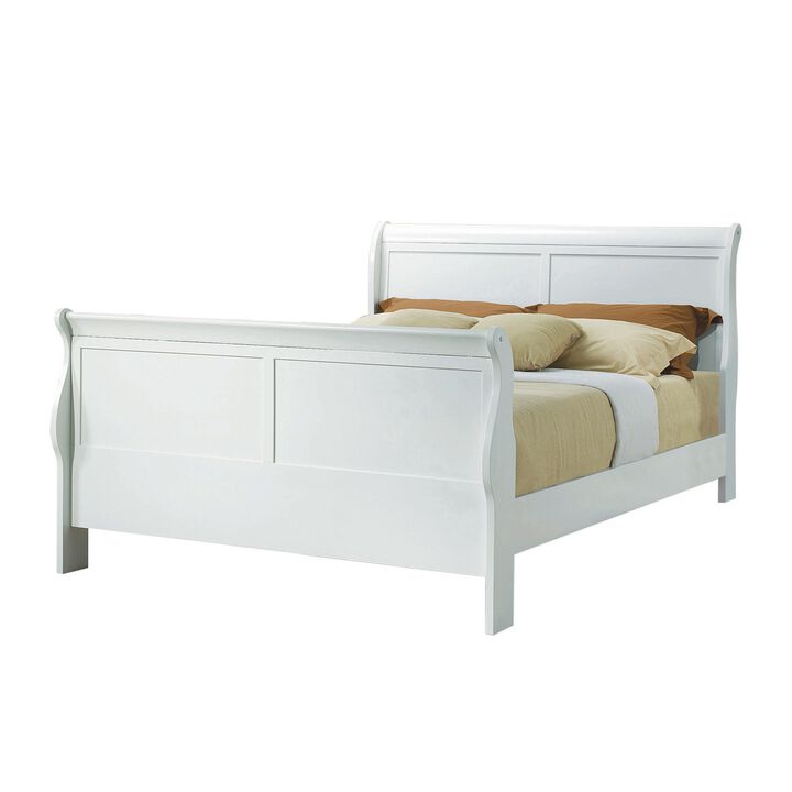 Classy Transitional Style Queen Size Sleigh Bed, White-Benzara