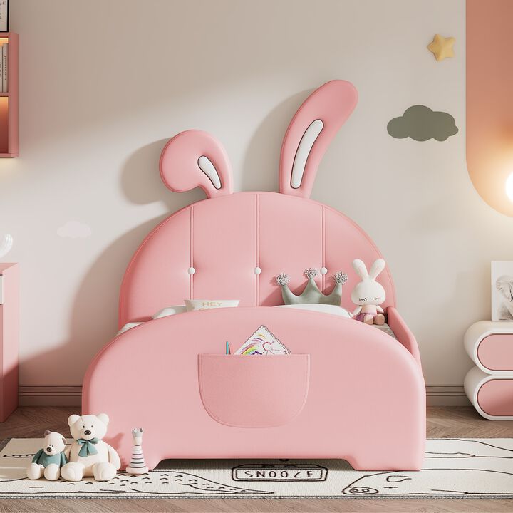 Merax PU Leather Platform Bed for Kids Childern
