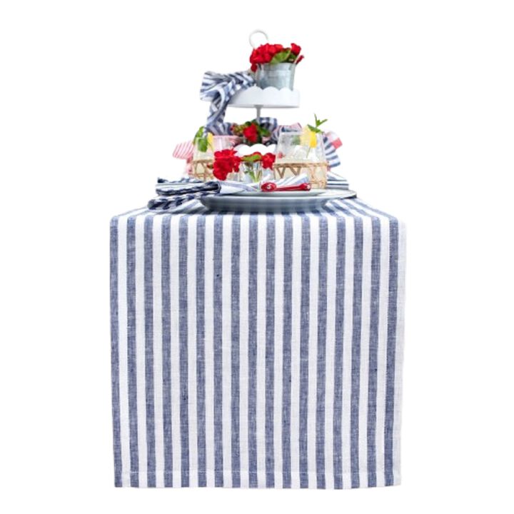 Solino Home 100% Pure Linen Table Runner 14 x 72 Inch | Amalfi Stripe