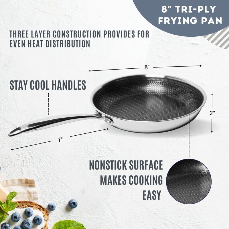 Tri-ply Stainless Steel Diamond Nonstick 3 Piece Frying Pan Set
