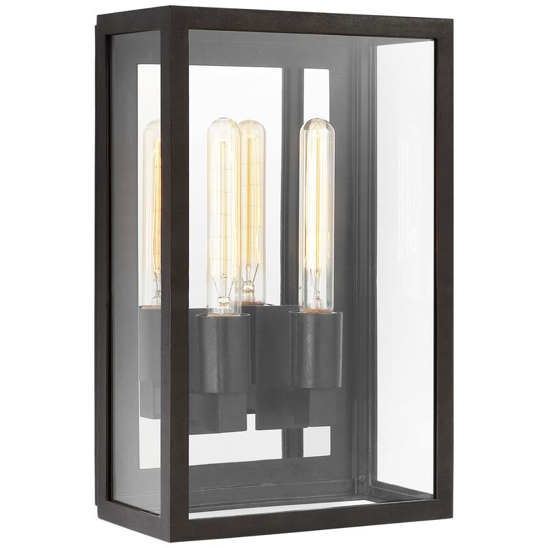Fresno Large Tall 3/4 Wall Lantern in Aged Iron with Clear Glass