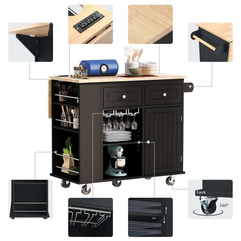 Streamdale Kitchen Storage Island with Power Outlet and Wine Rack