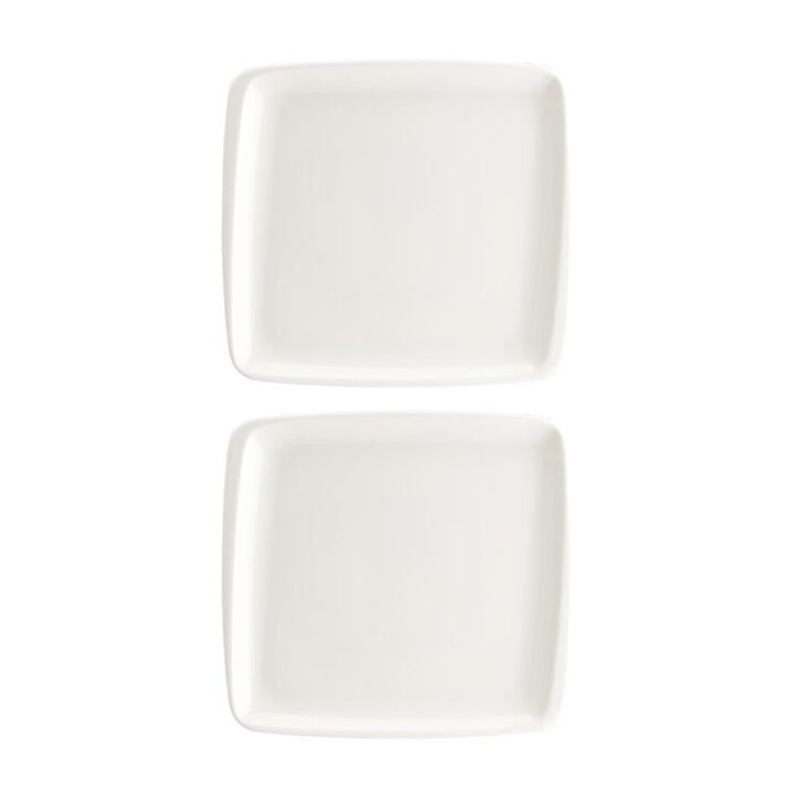Moove 8.5" x 8" Square Warm White Porcelain Plate (Set of 2)