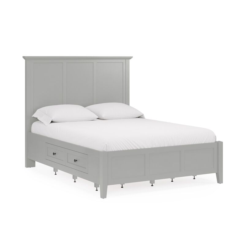 Fritz Queen Size Storage Bed, Three Panel, Beveled Top, Light Gray Wood - Benzara