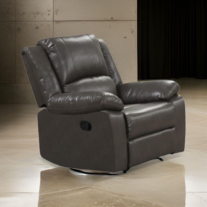 Lizzy Manual Glider Recliner Chair, Pillow Arms, Solid Wood, Gray Leather