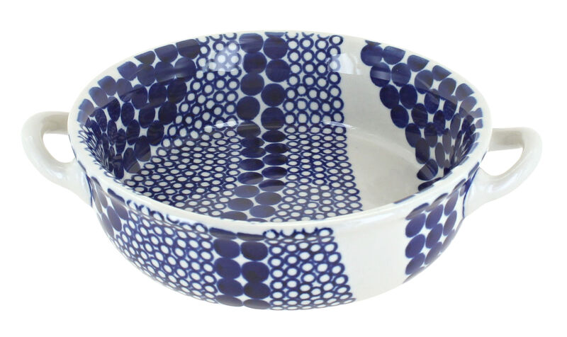 Blue Rose Polish Pottery Mosaic Flower Small Baker with Handles
