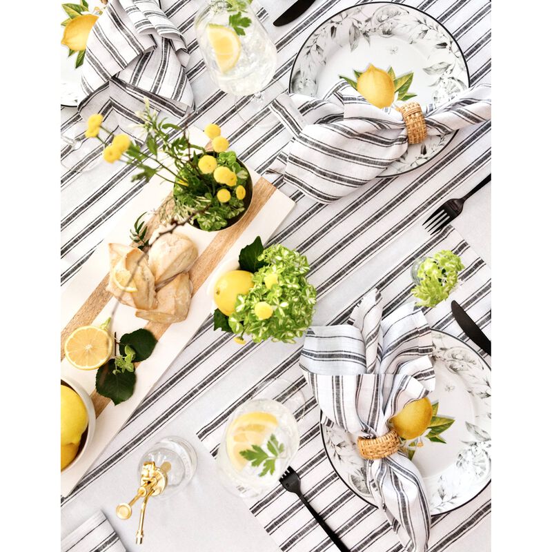 Solino Home 100% Pure Linen Table Runner | Capri Ticking Stripe for Spring & Easter