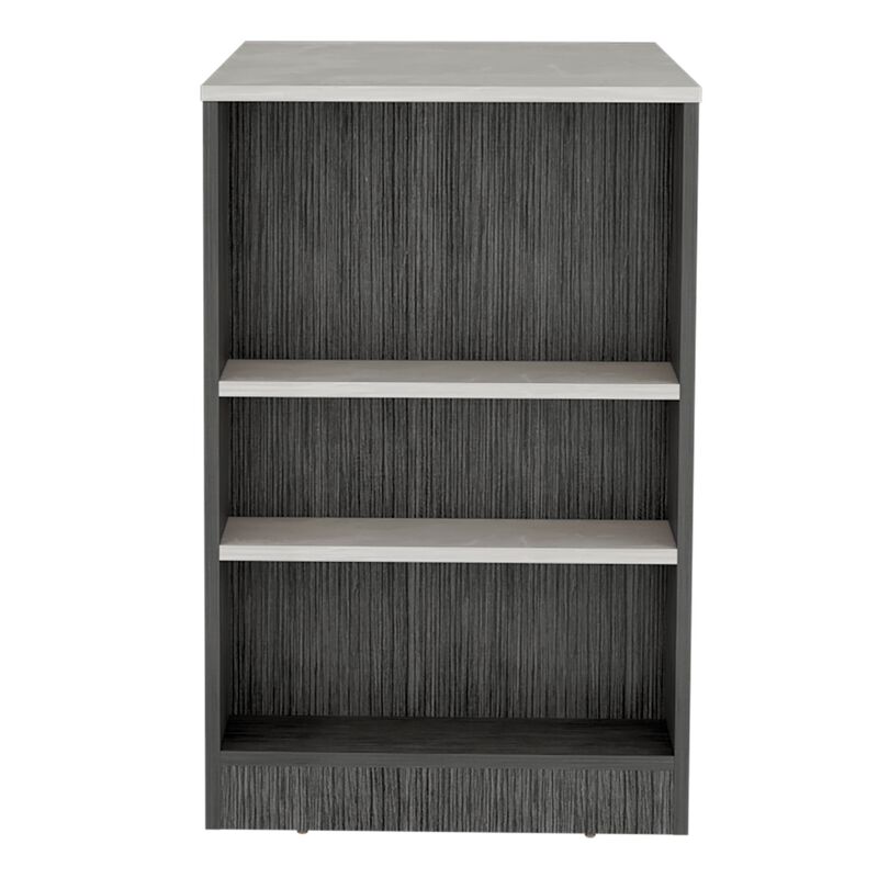 Portree Kitchen & Dining room Island with 3-Side Shelves -Smokey Oak / Ibiza Marble