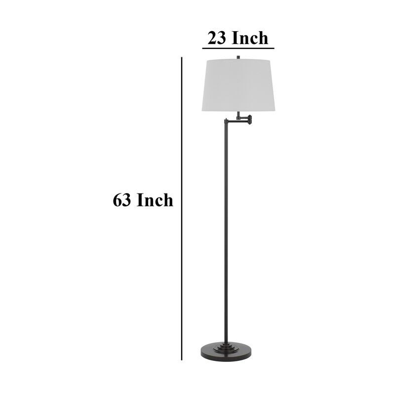 Tomi 63 Inch Floor Lamp, Double Swing Arm, Bronze Metal, White Shade - Benzara