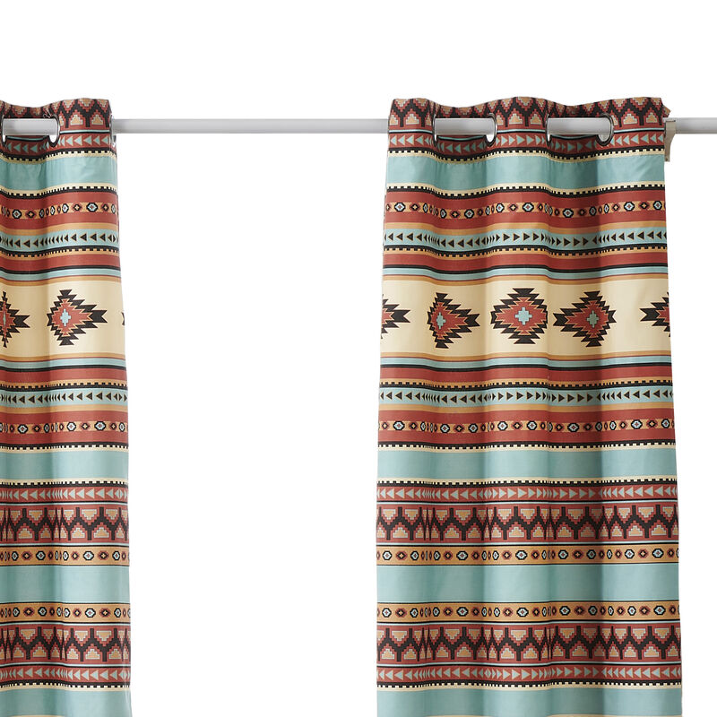 Tagus 84 Inch Window Curtains, Southwest Motifs, Grommets, Microfiber - Benzara