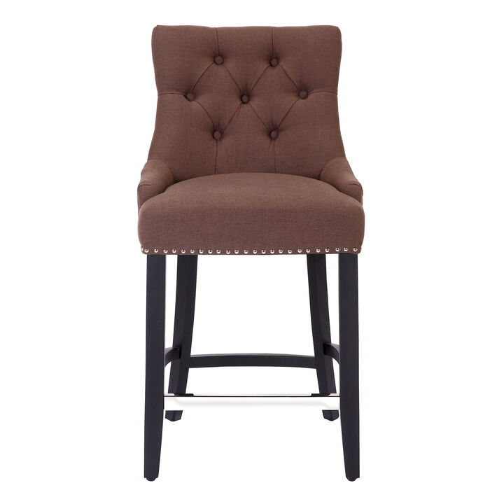 WestinTrends 24" Linen Fabric Tufted Upholstered Counter Stool