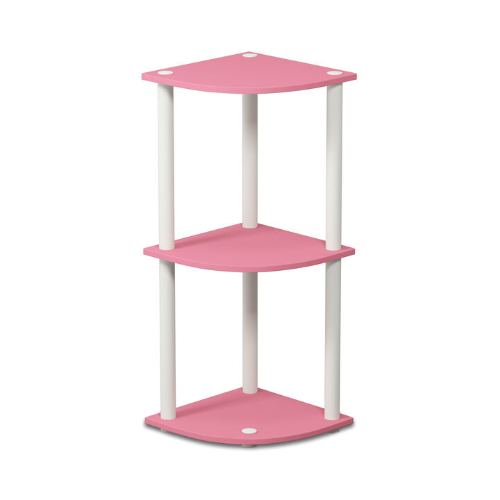 Furinno Turn-N-Tube 3-Tier Round Tube Reversible Corner Display Rack Multipurpose Shelving Unit, Pink/White