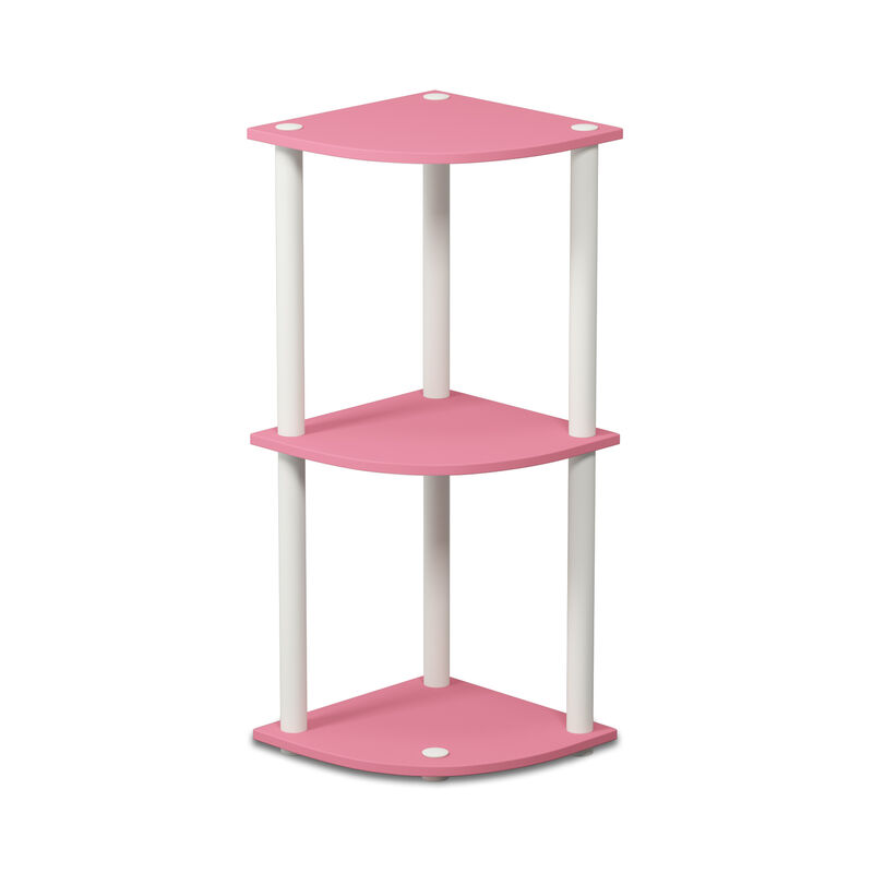 Furinno Turn-N-Tube 3-Tier Round Tube Reversible Corner Display Rack Multipurpose Shelving Unit, Pink/White