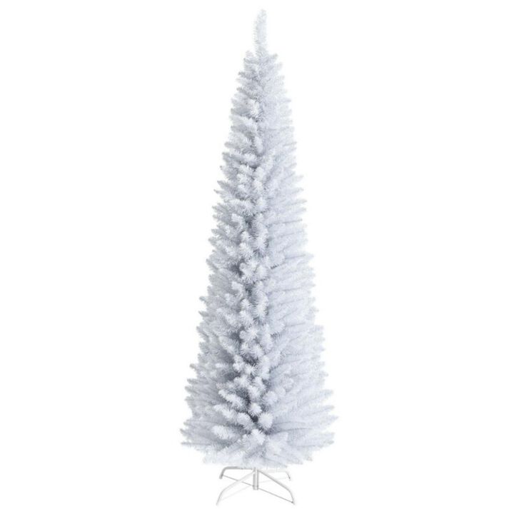 Slim Artificial Christmas Pencil Tree with PVC Needles and Folding Metal Stand