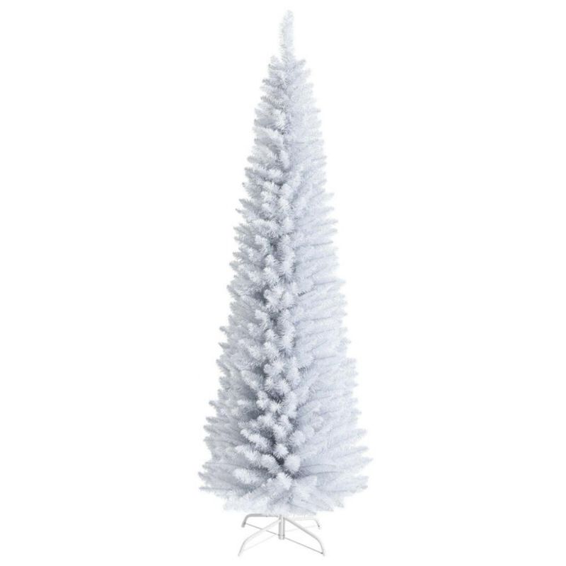 Slim Artificial Christmas Pencil Tree with PVC Needles and Folding Metal Stand