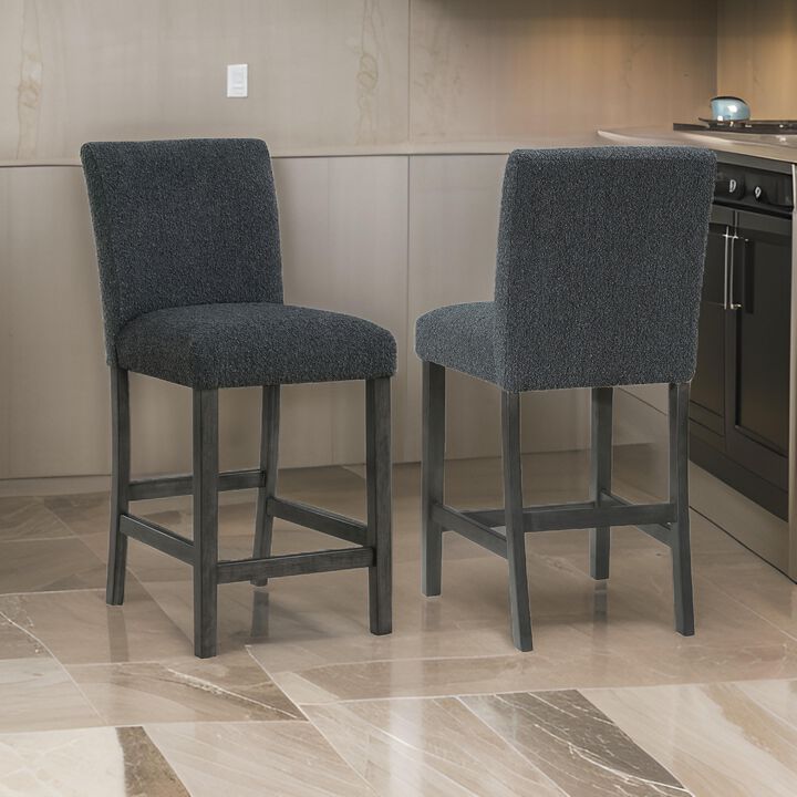 Alora Counter Height Dining Chair Set of 2, Black Boucle, Charcoal Gray - Benzara