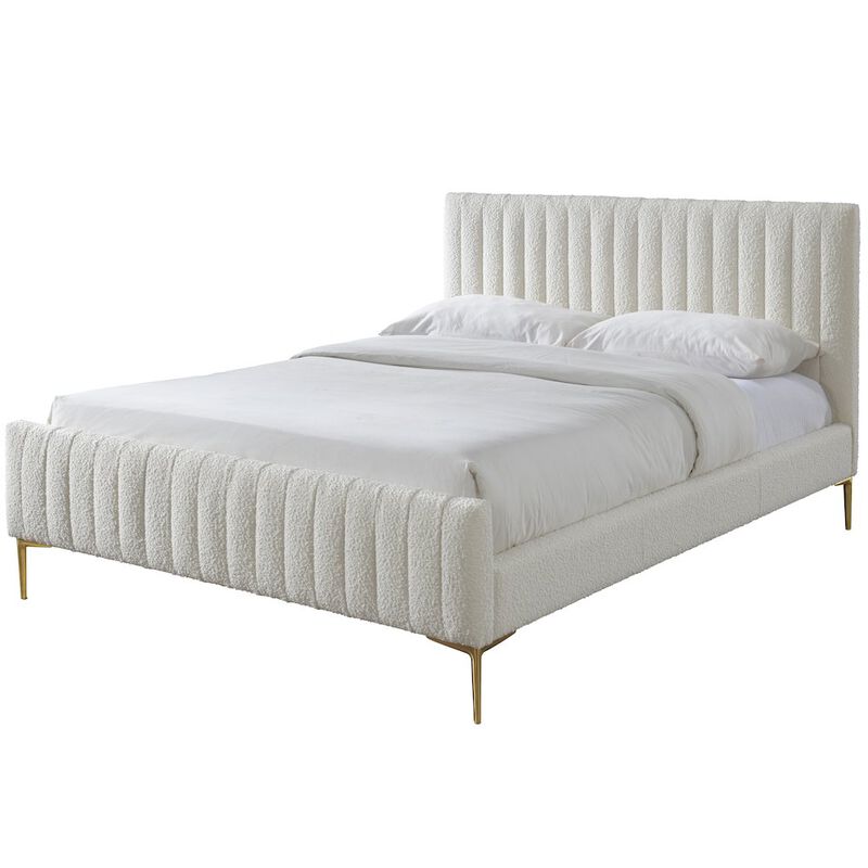 Omax Decor Julia Wood and Fabric Upholstered Queen Platform Bed in White Boucle