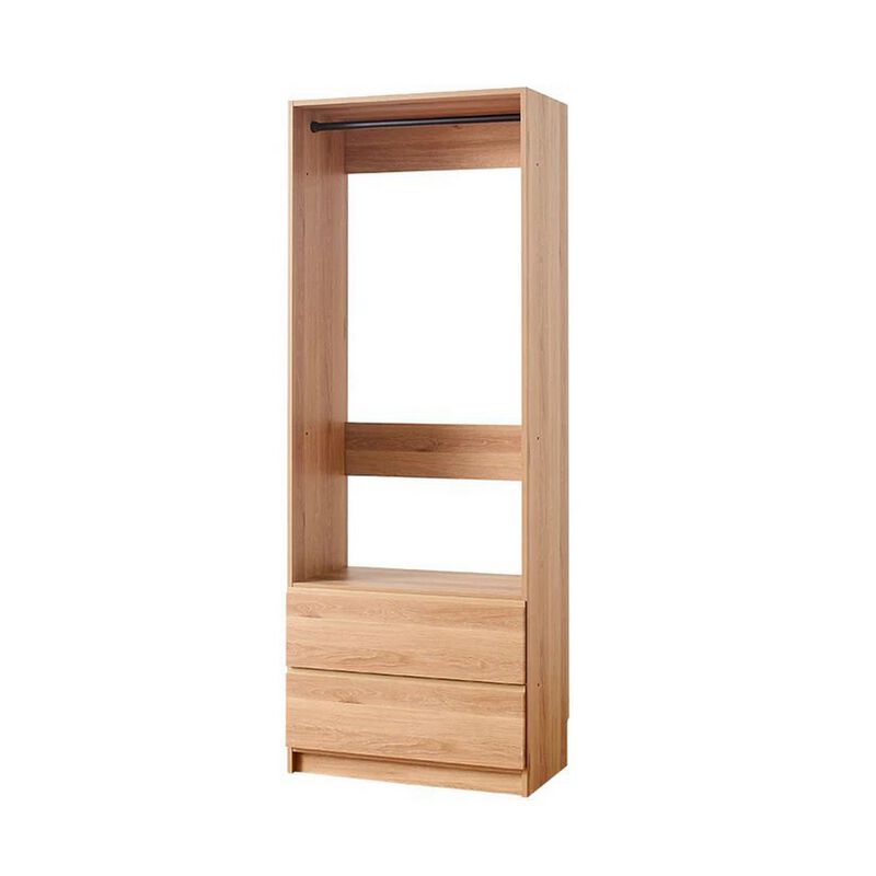 Dee Modular Closet System, 1 Metal Hanging Rod and 2 Drawer, Oak Brown