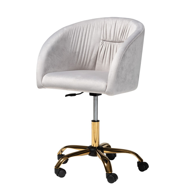 Baxton Studio Ravenna and Luxe Blush Pink Velvet Fabric and Gold Metal Swivel Office Chair