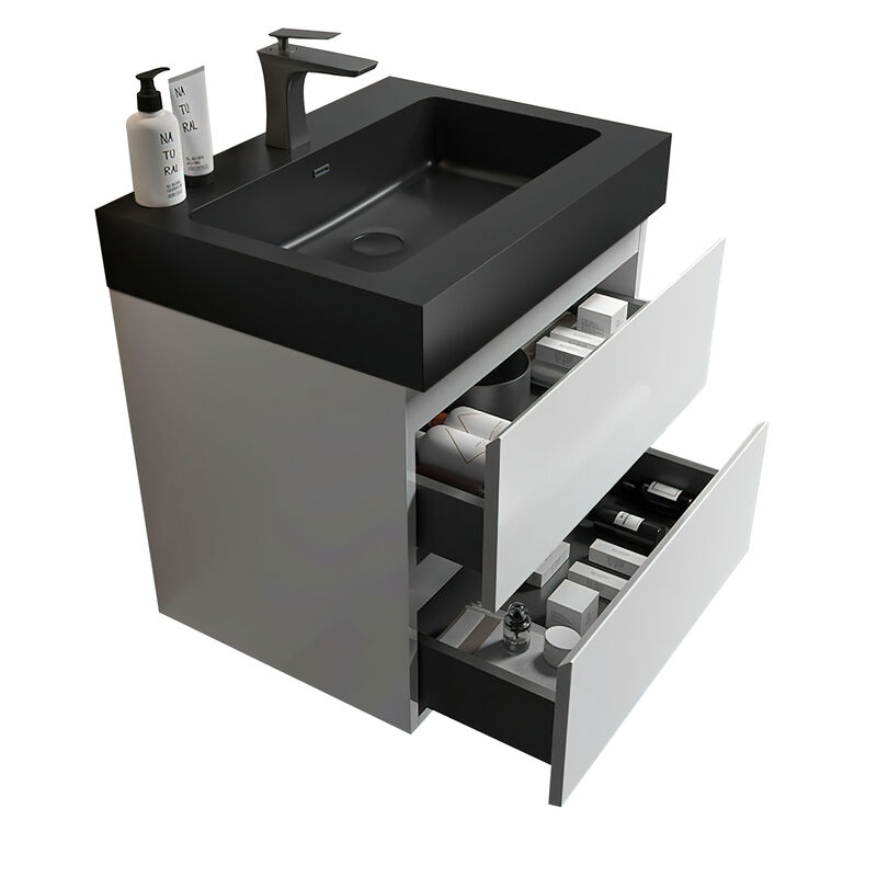 White Bathroom Vanity with Large Storage, Wall Mounted
