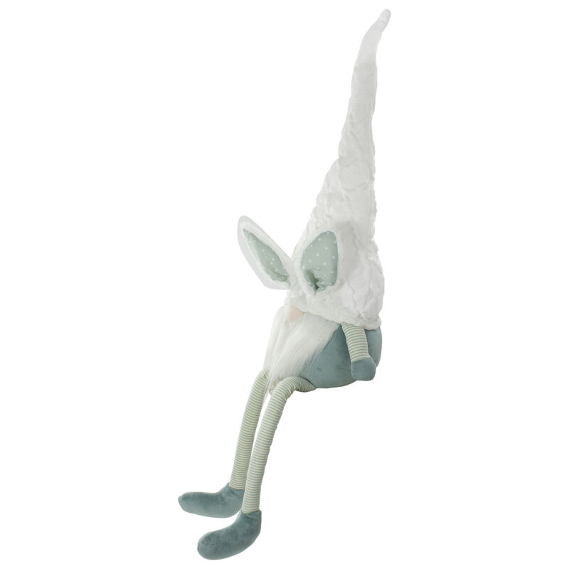 33" White and Green Sitting Easter Gnome with Bunny Ears and Dangling Legs