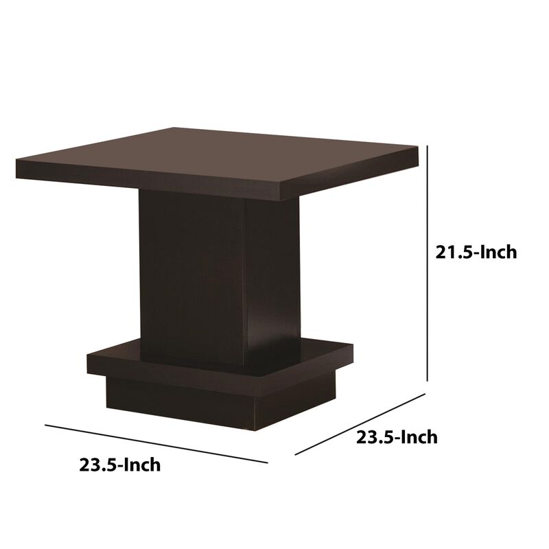 Contemporary End Table With Pedestal Base, Cappuccino Brown-Benzara