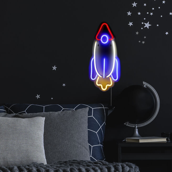 16.25" LED Neon Style Rocketship Wall Sign