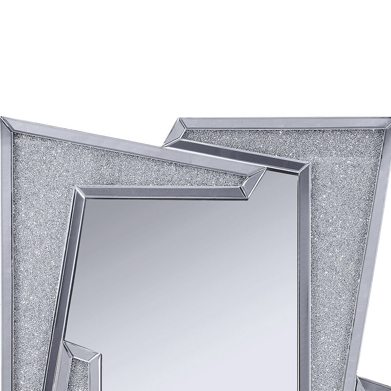 Mirrored Wooden Frame Accent Wall Decor with Four L Shaped Borders, Clear-Benzara