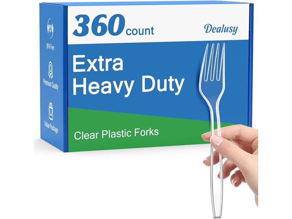 Dealusy 360 Count Extra Heavy Duty Clear Plastic Forks Disposable