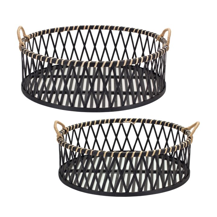 Set of 2 Round Wicker Rattan Trays for Serving and Display
