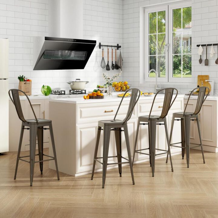 Hivvago Set of 4 Bar Height Chairs Stackable Metal Bar Stools with Removable Backrest