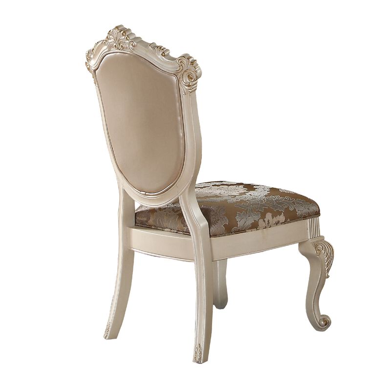 28 Inch Vegan Faux Leather Dining Side Chair, Set of 2, White, Gold - Benzara