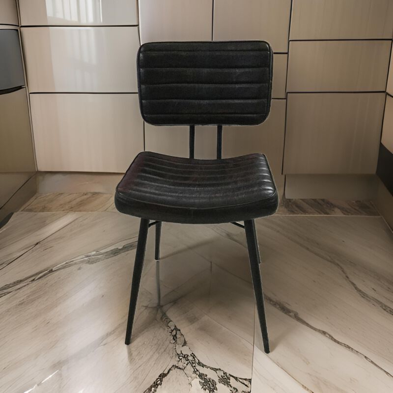 Mia 18 Inch Side Chair, Set of 2, Dyed Espresso Leather, Vertical Tufting - Benzara