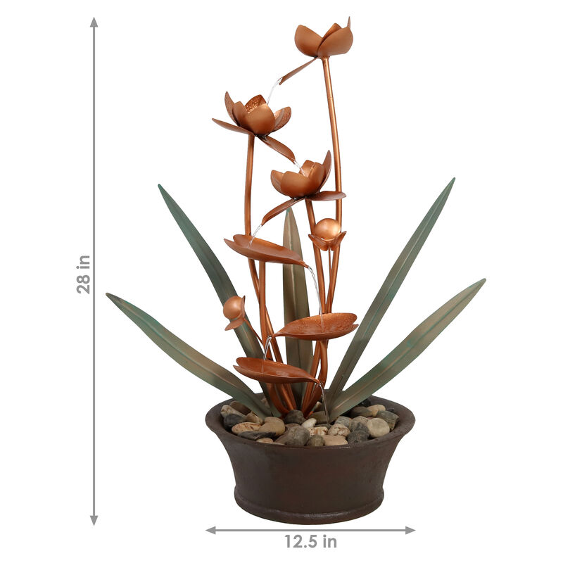 Sunnydaze Copper Flower Blossoms Outdoor Garden Water Fountain - 28 in