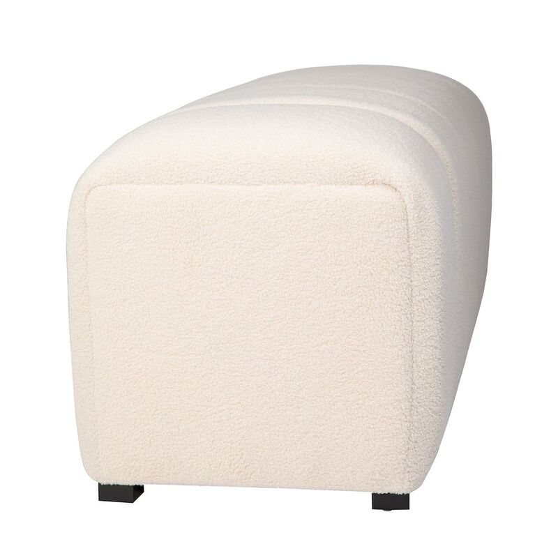 Jofran Tess Contemporary Modern Ivory Boucle Upholstered Plush Bench