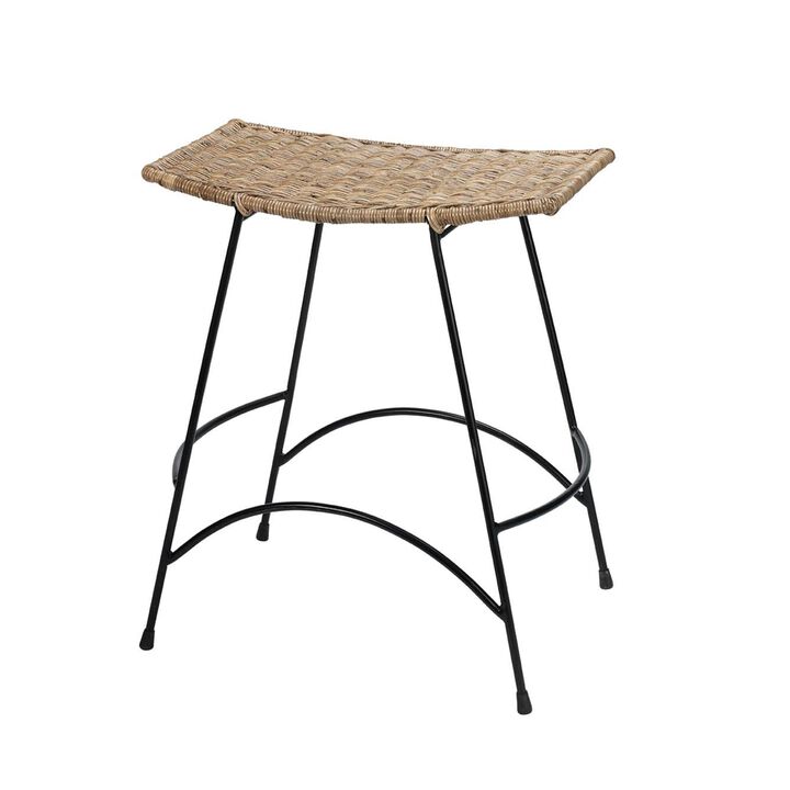 Wing Counter Stool in Natural Rattan & Black Steel
