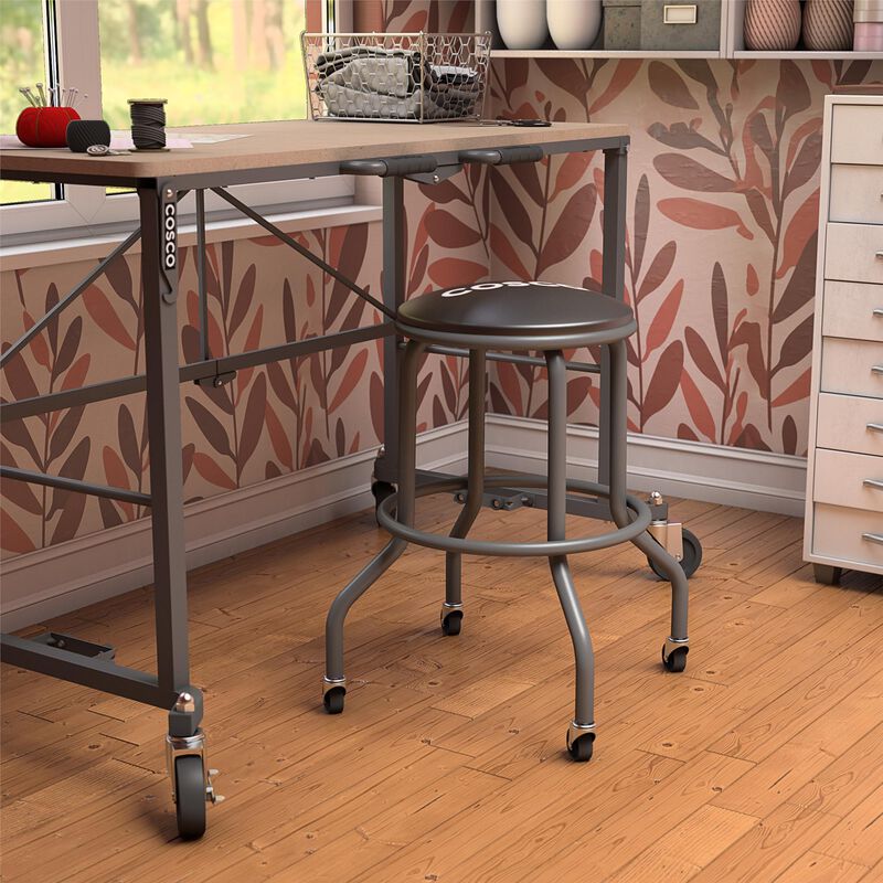 COSCO 24" Rolling Steel Work Stool with Vinyl Seat